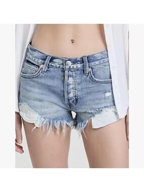 Free People Loving Good Vibrations denim shorts w frayed hem summer cutoffs